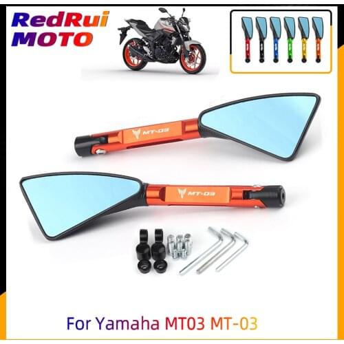 For Yamaha MT03 MT-03 Universal Motorcycle Accessories CNC Aluminum Blue Lens Rear View Side Mirror Laser Logo(MT-03)