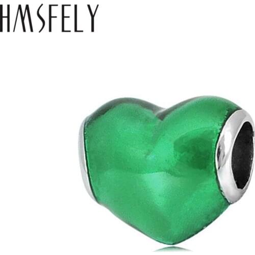 HMSFELY European Big Hole Enamel Heart Beads Stainless Steel Charm Bead Accessories Fit Women Charms Bracelets Jewelry Making