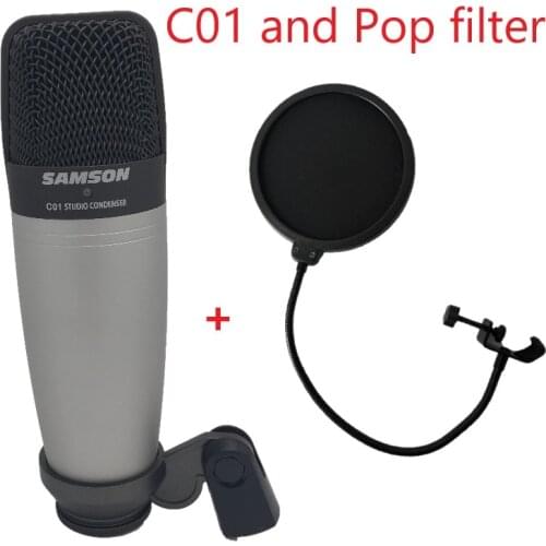 SAMSON C01 and Pop filter Condenser Microphone for recording vocals, acoustic instruments and for use as and overhead drum mic