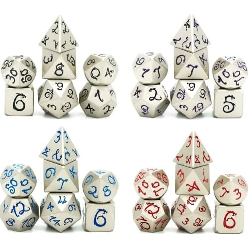Cusdie Nickel Metal D&D Dice with Dragon Font, 7 PCs DND Dice, Polyhedral Dice Set, for Role Playing Game MTG Pathfinder
