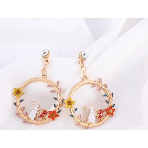 Makersland Sweet Earrings Cute Rabbit and Mushroom Design Unique Earring Geometric Colored Women Earrings Jewelry Girls Gifts