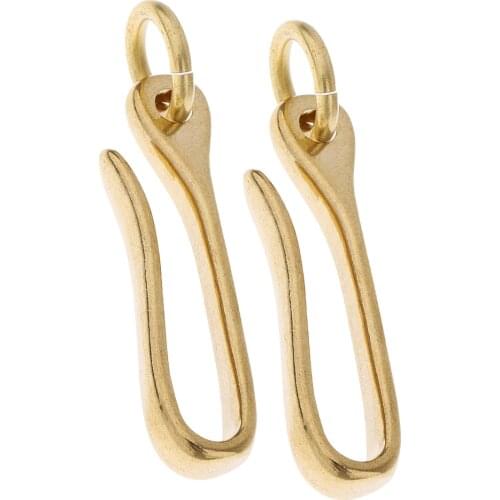 Pack of 2 Solid Brass Keychain Key Ring Belt U Hook Wallet Chain Fob Clip, S+L