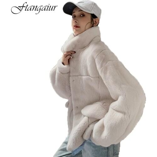 Ftangaiur 2020 New Winter Import Purple Standard Velvet Mink Fur Coat Womens Pure Color Losse Short Natural Real Mink Fur Coats