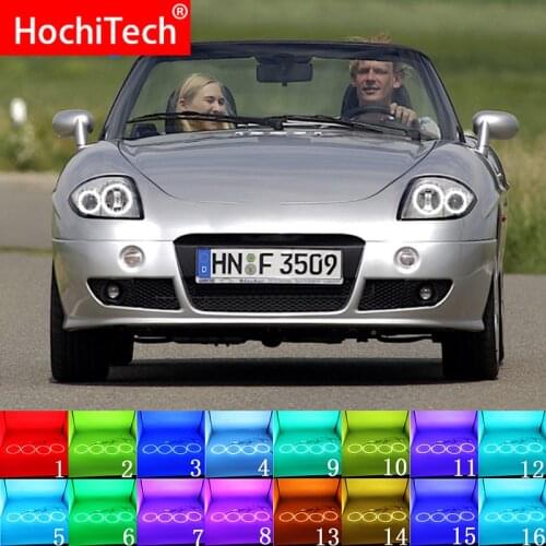 Latest Headlight Multi-color RGB LED Angel Eyes Halo Ring Eye DRL RF Remote Control For For Fiat Barchetta 1995-2005 Accessories