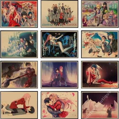 Japanese Anime DARLING in the FRANXX Retro Poster Decoration Bedroom Living Room Kraft Paper Poster High Quality Wall Paper