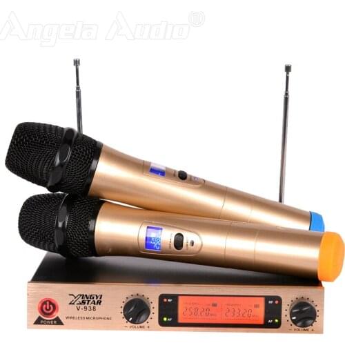 Professional Karaoke Wireless Microphone System 2 Channels Receiver Dual Metal Handheld Cordless Mic Mike For Stage KTV Teaching