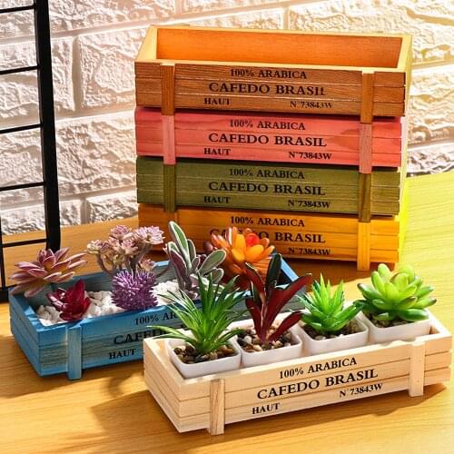 Natural Wooden Succulent Boxes Rectangle Flowerpot Garden Decor Trough Decor Pots Vintage Bonsai Crates Planters Vase Home Decor