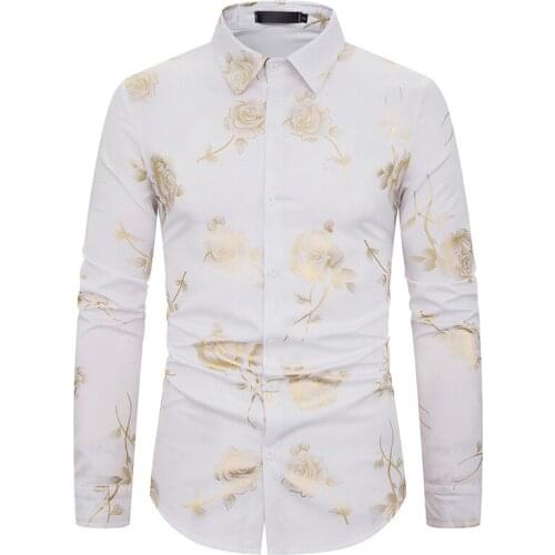 Luxury Rose Floral Printed Shirt Men 2020 Autumn New Slim Fit Long Sleeve Mens Dress Shirts Business Wedding Tuxedo Shirt Male