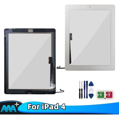 1PCS For iPad 4 A1458 A1459 A1460 Touch Screen For iPad 4 Front Glass Display Touch Panel Replacement parts with/no key button