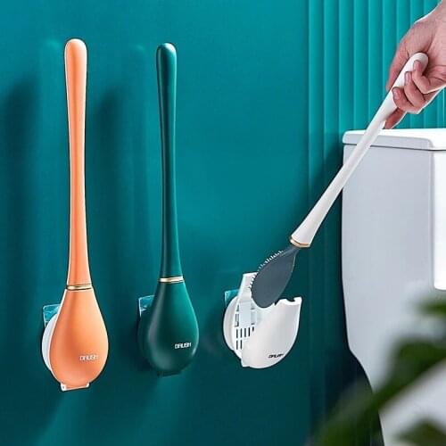 Silicone Brush Head Toilet Brush Wall-Mounted Automatic Opening Closing Bathroom Cleaning Brush Holders Bathroom Cleaning Tools