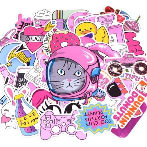 50pcs/pack Fashion Pink Girl Graffiti Stickers Kids Toy Sticker for DIY Luggage Laptop Skateboard Moto Car Waterproof Sticker