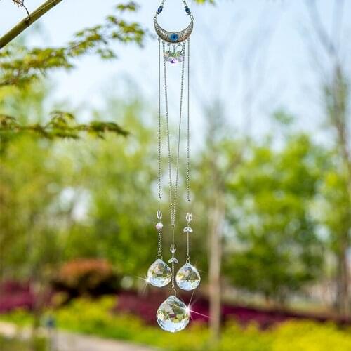 H&D 30/30/40mm Hanging Crystal Blue Evil Eye with Crystal Glass Balls Prism Home Garden Decor Rainbow Maker Pendant Best Gift