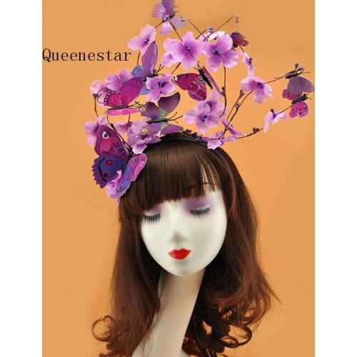 Handmade Coloful Butterfly Headband For Women Forest Plant Twig Hairband Cocktail Ascot Party Ladies Show Hair Accessories 2019
