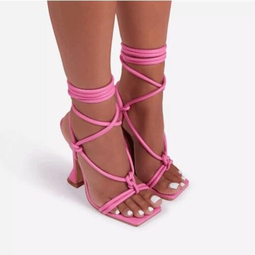 2021 Summer Womens Sandals High Heels Fashion Solid Color Strap Shoes Square Head Style Plus Size 42