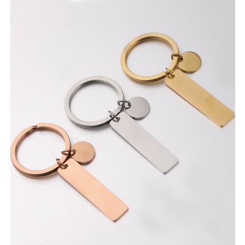 100% Stainless Steel Rectangle&Round Key Chain Blank For Engrave Metal Rectangle&Round Tag Charm Keychain Mirror Polished 10pcs