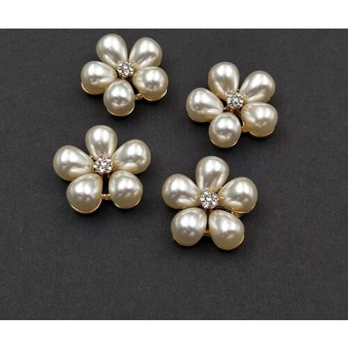 10 pcs/lot Christmas Rhinestone Pearls Flower Buttons for Wedding Decoration Metal 24mm*24mm Brooch Hair Bow DIY Jewelry Craft
