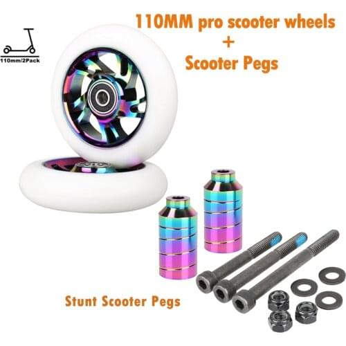 110mm Scooter Wheels -Pro Scooter Wheels 110mm Pair - Neo Oil Slick 110mm Metal Scooter Wheels white Replacement scooter wheels