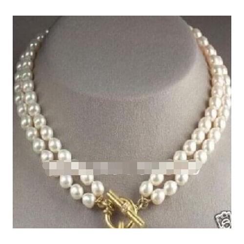 1510 8-9mm DOUBLE STRAND GENUINE WHITE PEARL NECKLACE