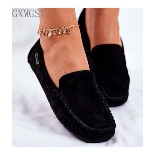 2021 Ladies Flat Casual Shoes Ladies Slippers Suede Sheepskin Pure Color Autumn Ladies Moccasin Shoes Slippers New Comfort