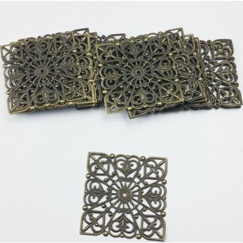 41mm 20pcs Wholesale Filigree square crafts Hollow Embellishments Findings,Jewelry Accessories,Bronze Tone ornaments