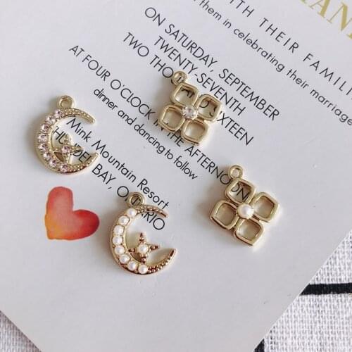 DIY alloy plating jewelry accessories wholesale simple diamond-studded pearl star moon pendant earring material accessories