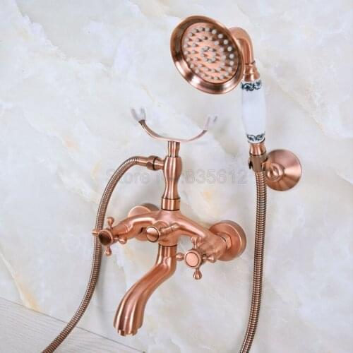 Antique Red Copper Clawfoot Bathtub Faucet Mixer Tap Wall Mounted W/ Hand Spary Shower tna370