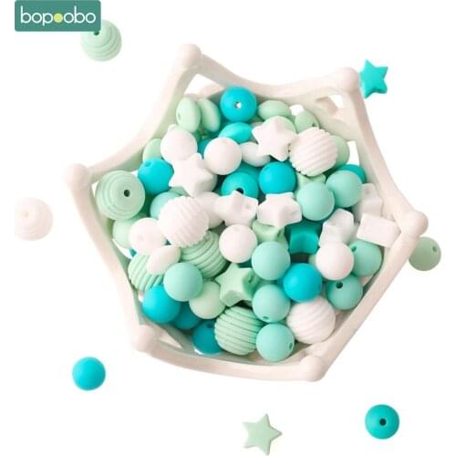 Bopoobo 100PC Baby Silicone Beads Chew Silicone Beads Strengthening Tooth Training BPA Free DIY Making Jewelry Necklace Beads