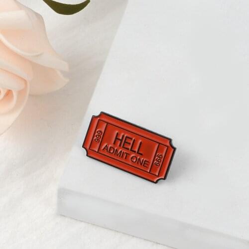 New fashion movie ticket red letter card badge brooch HELL ADMIT ONE personality creative backpack shirt jewelry badge brooch