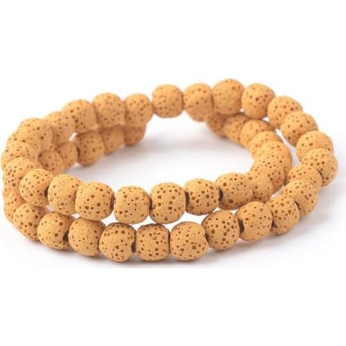 6-16mm Natural Round Yellow Lava Rock Stone Beads For Jewelry Making Beads Bracelets 15'' Needlework DIY Beads Trinket Necklace