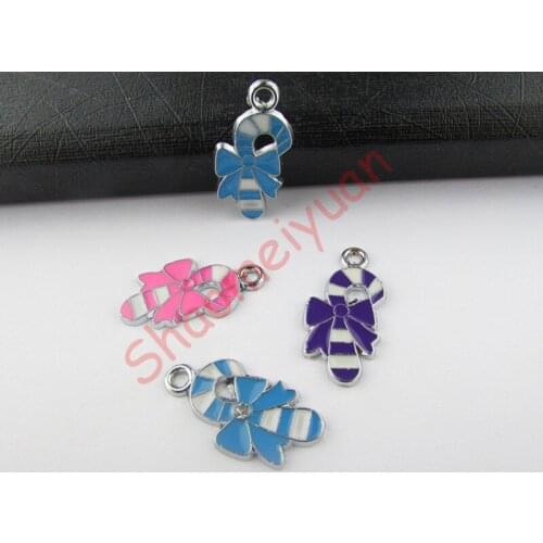 ECM24 Mix Color 20Pcs Alloy Metal Enamel Christmas crutches Charms Pendants 27x14mm