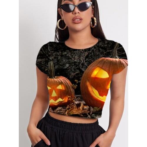 3d Tshirt Halloween T shirt Women Pumpkin Funny T shirts Party Navel Bare Harajuku Shirt Print Womens Clothing Summer Fashion