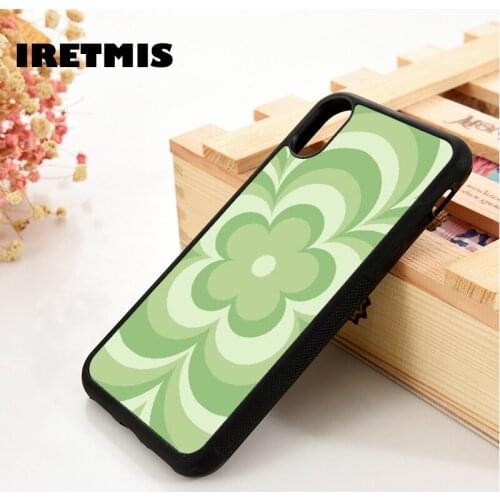 Iretmis 5 5S SE 6 6S Silicone Rubber Phone Case Cover for iPhone 7 8 Plus X Xs 11 12 MINI Pro Max XR Sage Green Flower Trance