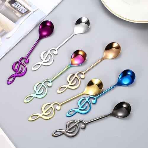 Stainless Steel Coffee Spoon Cute Music Teaspoons Ice Cream Scoop Gold Silver Color Cocktail Stirring Spoon Tableware