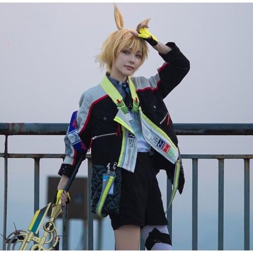 Arknights cos Leonhardt anime man cosplay costume set Coat + shirt + shorts + socks * 2 + gloves * 2 + bow tie + leggings