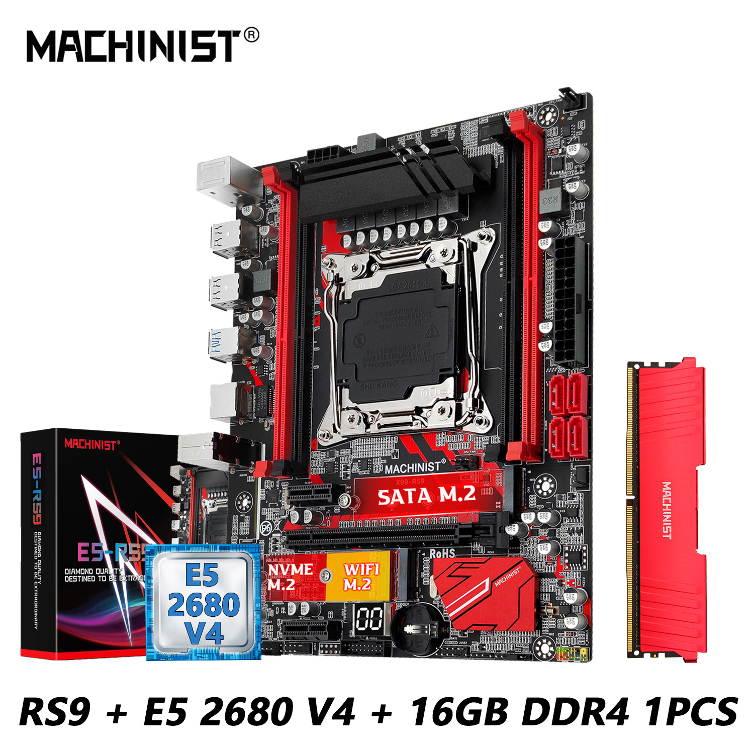 MACHINIST X99 motherboard LGA 2011-3 set kit Intel xeon E5 2678 V3 CPU processor DDR4 16G(2*8G) 2666MHZ RAM Memory X99-RS9