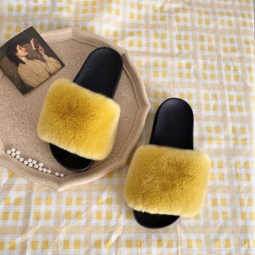 Maggies Walker Women Fashion Rabbit Hair Slippers Platform Autumn Rabbit Fur Outdoor Slippers Size 35~44