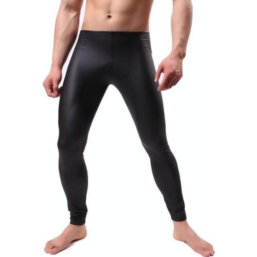 Fashion Faux Fur Fitness Skinny Pants Mens Sexy Stretch Leggings Pants Male Underwear Faux Leather Trousers Long Trousers