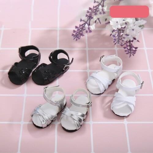BJD Doll Shoes fit in 1/6 size stylish versatile casual round toe shoes for summer princess sandal in black and white and silver