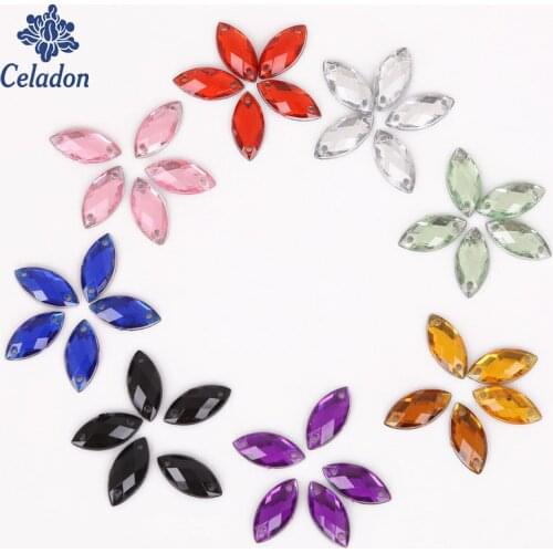 Wholesale 11 Color To Seletion 7x15MM 50pcs Flat Back Sew On Drill Crystal Two Holes Beads For Handmade Sewing Accessories