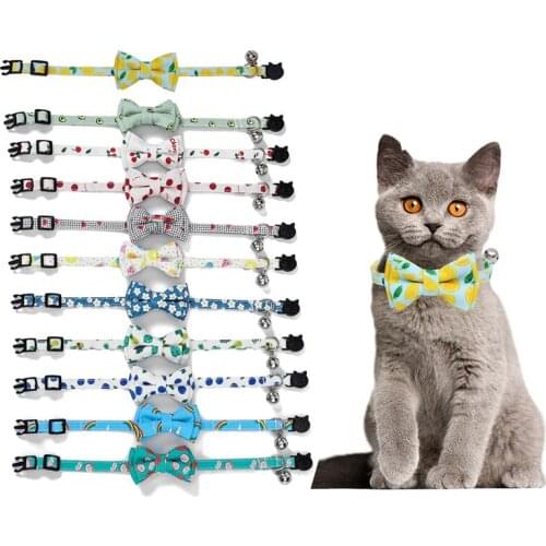 Dog Collar with Bell Summer Soft Dog Bow Tie Collar Comfort Cute Small Dog Collar Girl Pet Puppy Accessories Fruit Floral Print