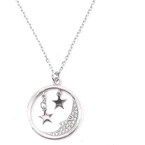 Sterling Silver S925 Necklace 925 Rose Gold Charms Star Moon Pendant Necklace Collar Female Clavicle Chain Jewelry Birthday Gift