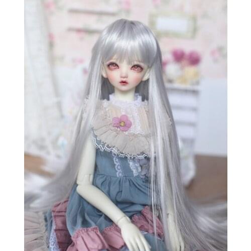 New1/3 1/4 1/6 Bjd doll Wig High Temperature Silver soft long straight hair Bangs black Bjd Wig yosd DD SD For BJD Doll Wig