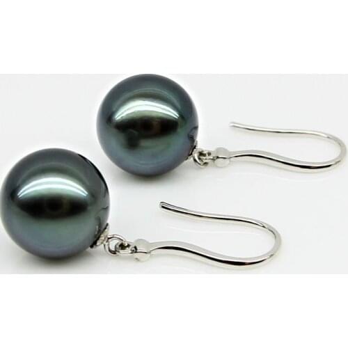 Stunning AAA++10-11mm natural tahitian round black pearl earring925s