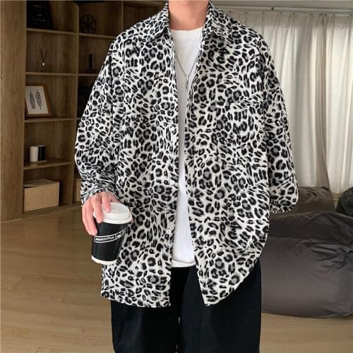 Dark Leopard Mens Shirts Top Quality Korean Trend Spring and Autumn New Long Sleeve Loose Casual Harajuku Vintage Beach Shirt