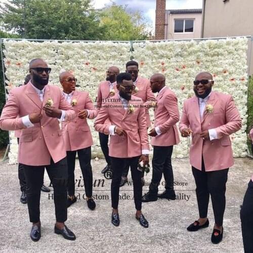 Blush Pink Double-breasted Mens Suit for Wedding Groomsmen Suits Slim Fit 2 Pieces Wedding Tuxedo for Man Party Suits