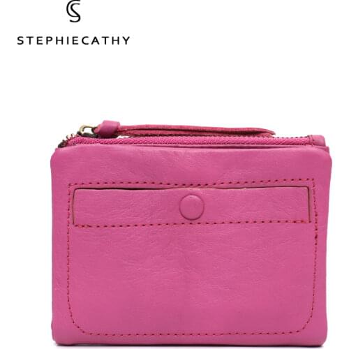 SC High Quality Genuine Leather Women Short Wallet Vintage Casual Small Coin Purses Zip Pocket Female Cowhide Daily Card Holder