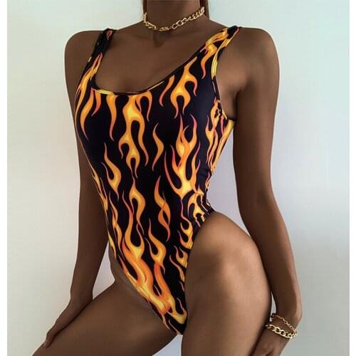 Misswim Sexy fire print swimsuit women High cut swimwear female Push up monokini One piece suit Vintage bathing suit Bodysuit