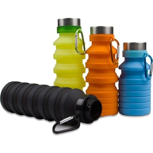 550ML Silicone Water Bottle with Stainless Steel Cover Folding Coffee Bottle Outdoor Travel Drinking Collapsible Sport Kettle