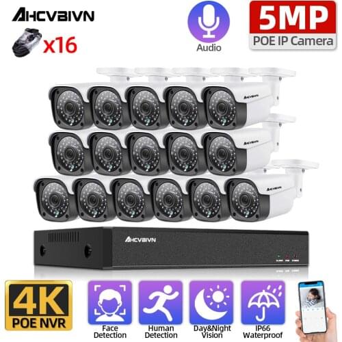 H.265 16CH 4K POE NVR Audio Record CCTV System 5MP Outdoor IP67 Weatherproof POE IP Cameras Video Security Set 8CH 8MP HDMI Set