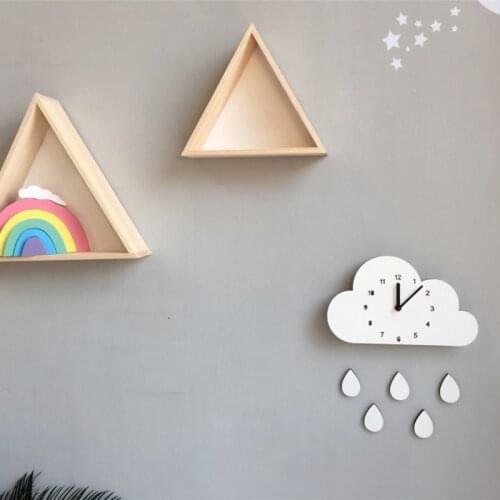 Nordic Cartoon Cloud Rainbow Raindrop Clock Wooden Silent Mute Wall Clock Decor